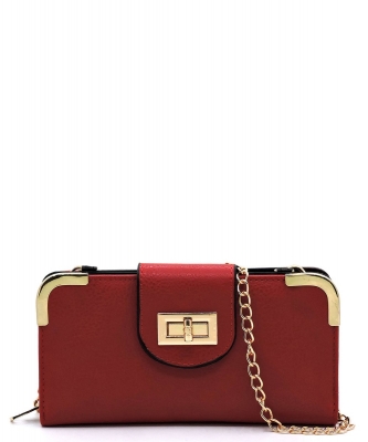 Fashion Turn Lock Crossbody Wallet AD041 RED